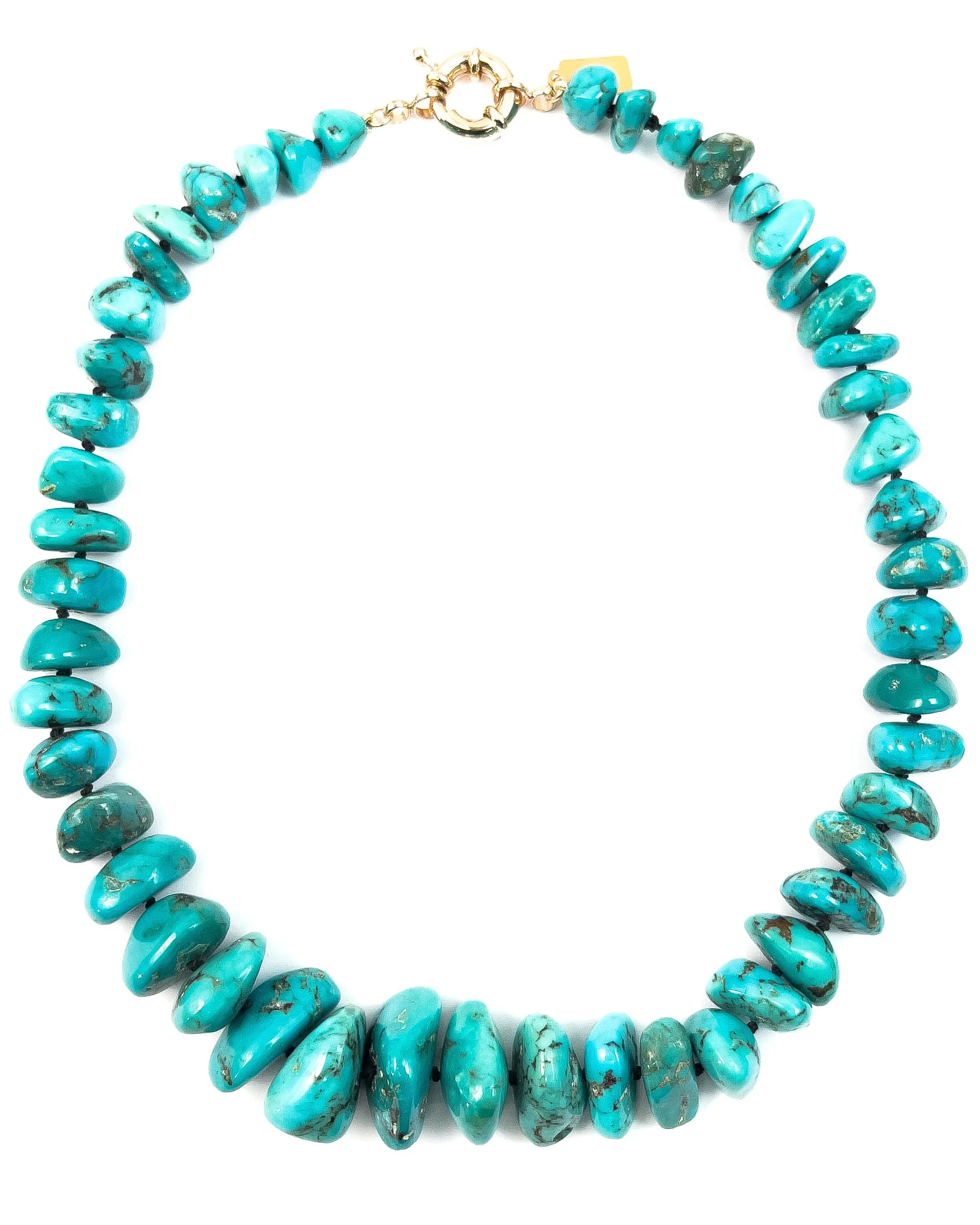 Natural Arizona Sleeping Beauty Turquoise Nugget Hand-Knotted Necklace