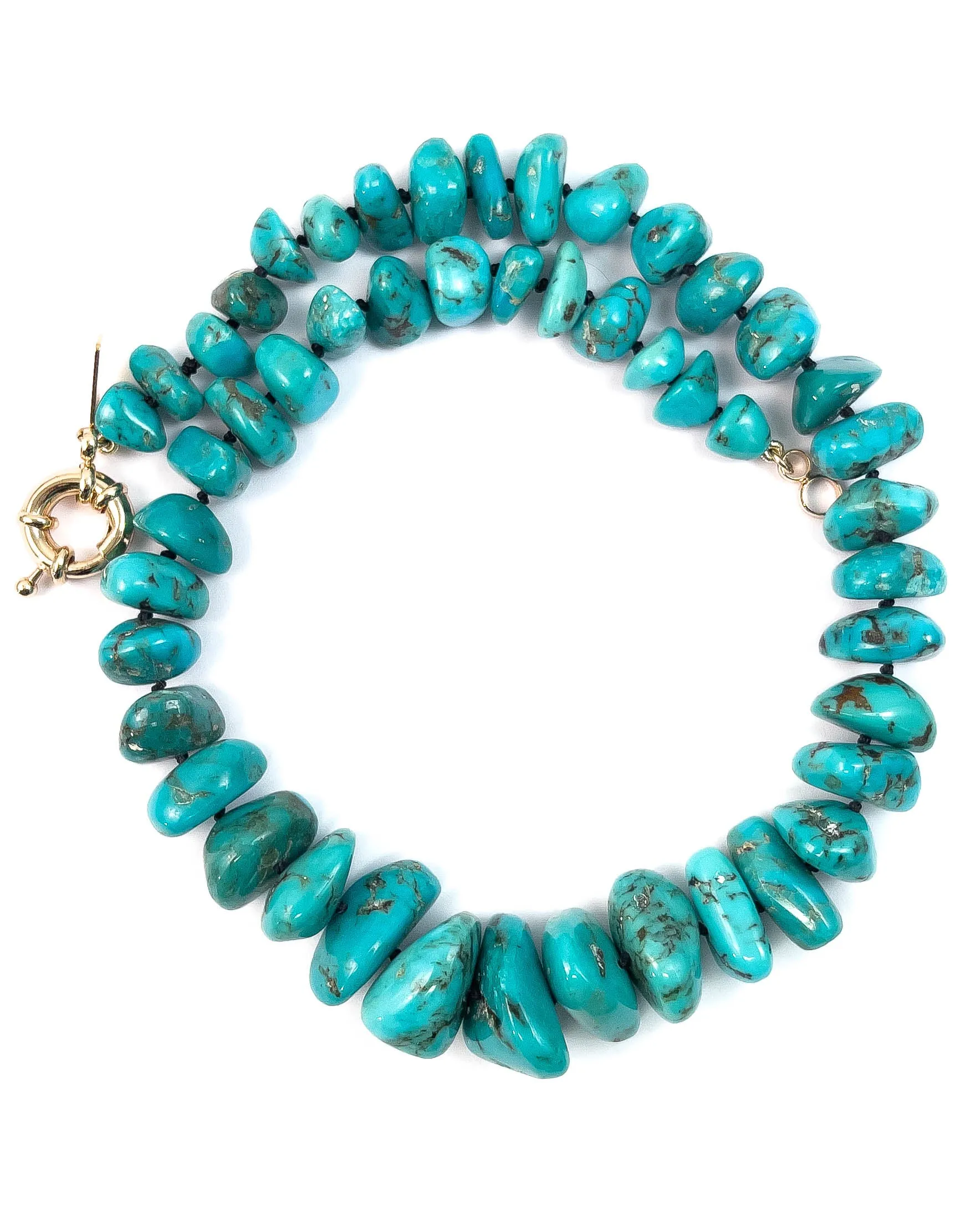 Natural Arizona Sleeping Beauty Turquoise Nugget Hand-Knotted Necklace