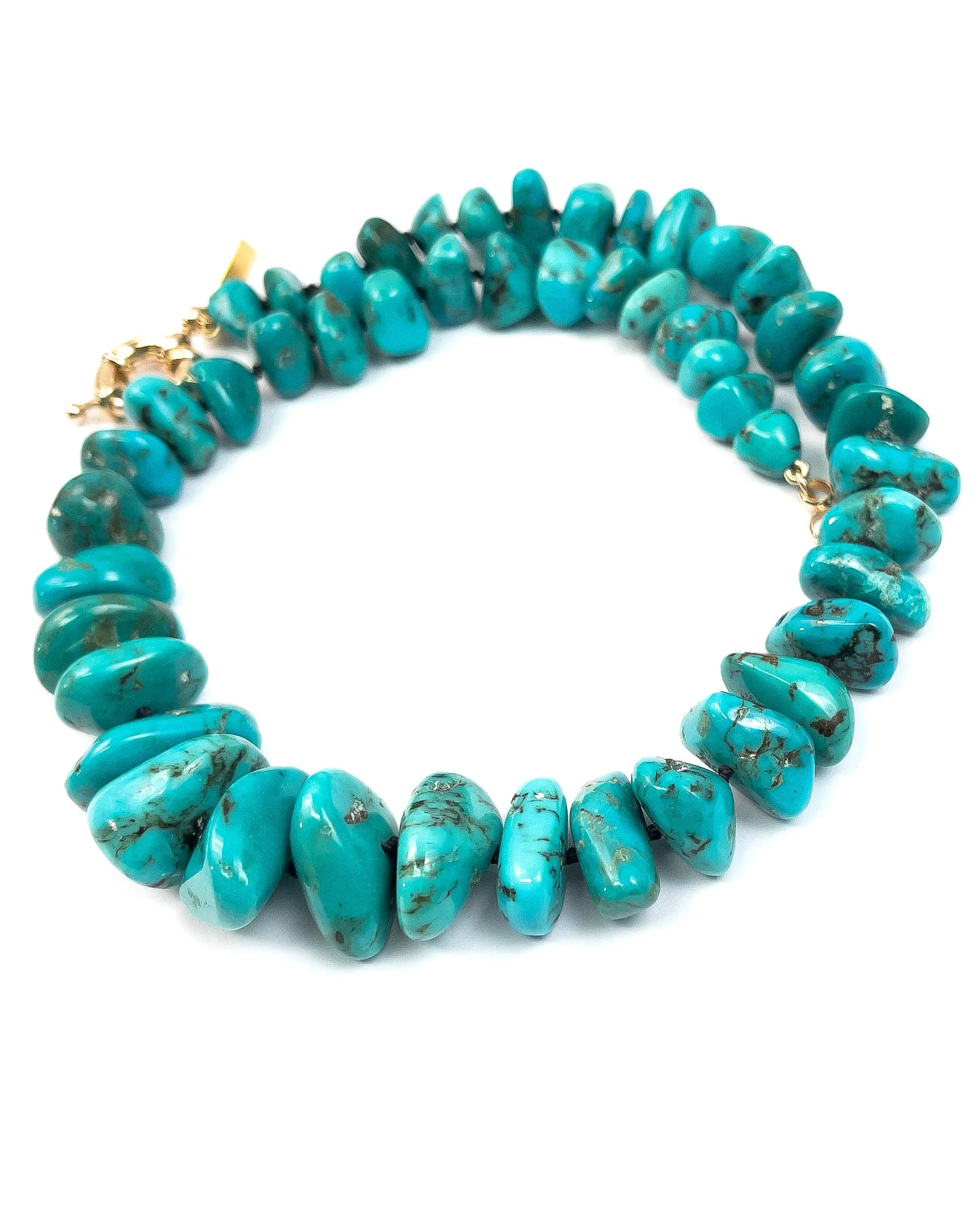 Natural Arizona Sleeping Beauty Turquoise Nugget Hand-Knotted Necklace