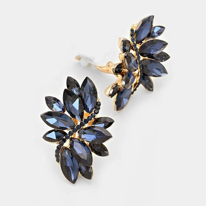 Navy Crystal Rhinestone Earrings | Clip On | 297150