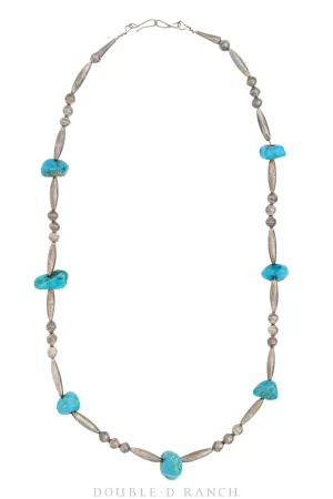 Necklace, Desert Pearls With Turquoise, 6mm Round With Torpedos, Vintage 27", 3248