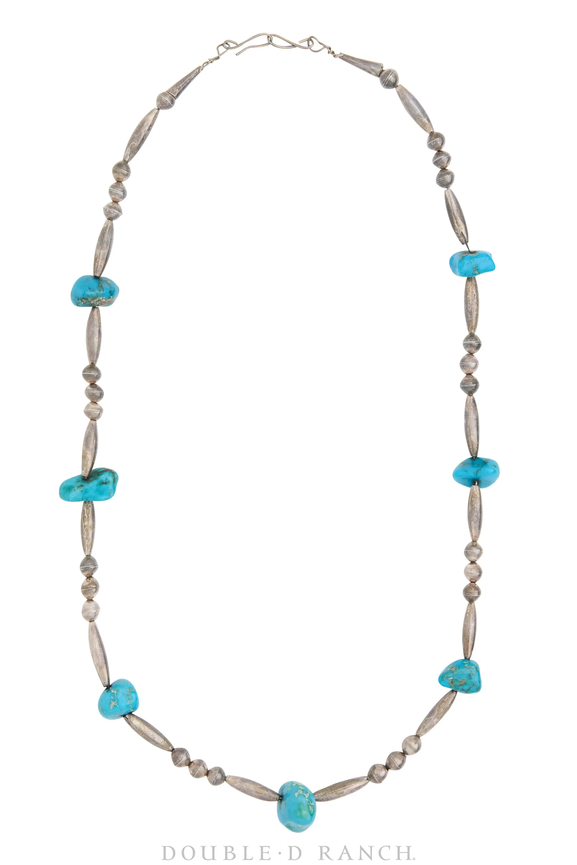 Necklace, Desert Pearls With Turquoise, 6mm Round With Torpedos, Vintage 27", 3248
