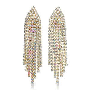 NIVEA (AB/Clear/Gold Clip On dangle Rhinestone Earrings)