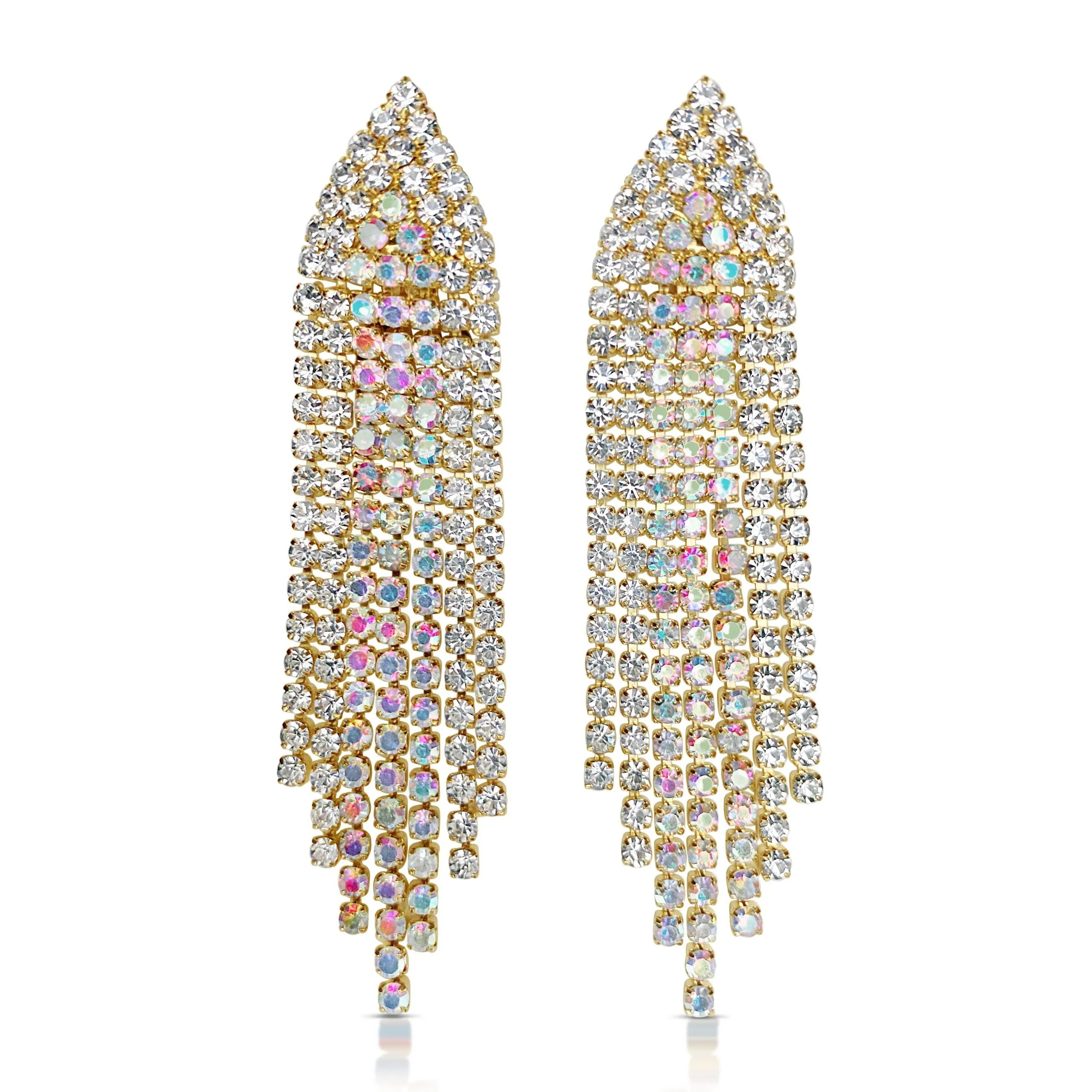NIVEA (AB/Clear/Gold Clip On dangle Rhinestone Earrings)