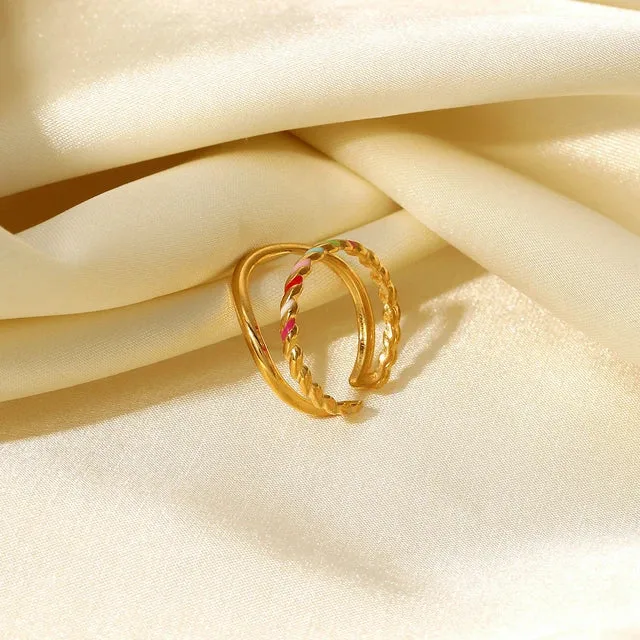 One Difference Adjustable Gold Plated Stainless Steel Geometric Colorful Rings
