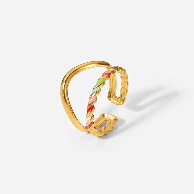 One Difference Adjustable Gold Plated Stainless Steel Geometric Colorful Rings