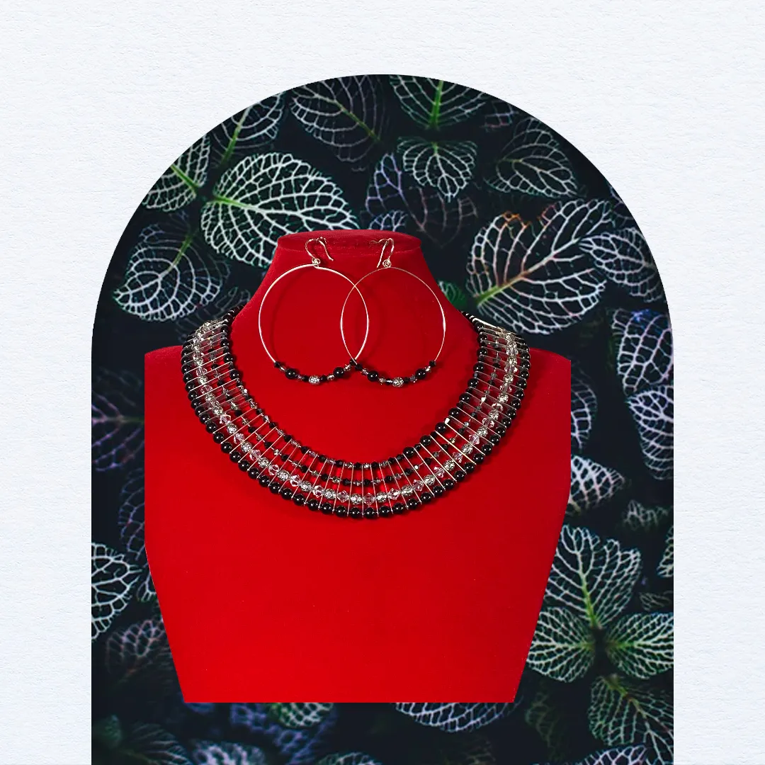Onyx & Crystals Necklace Set  #21016