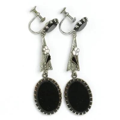 Onyx & Enamel 1920s Drop Earrings