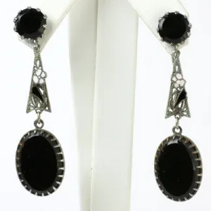 Onyx & Enamel 1920s Drop Earrings