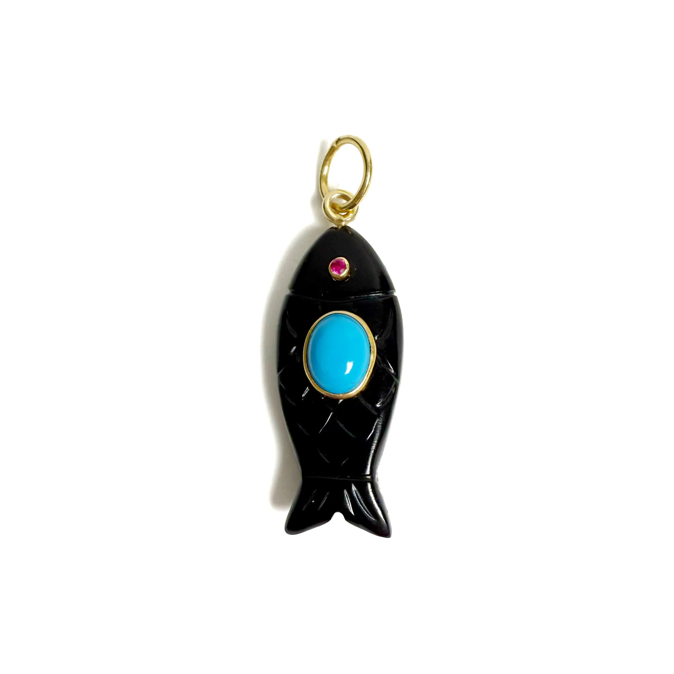 Onyx and Turquoise Fish Charm