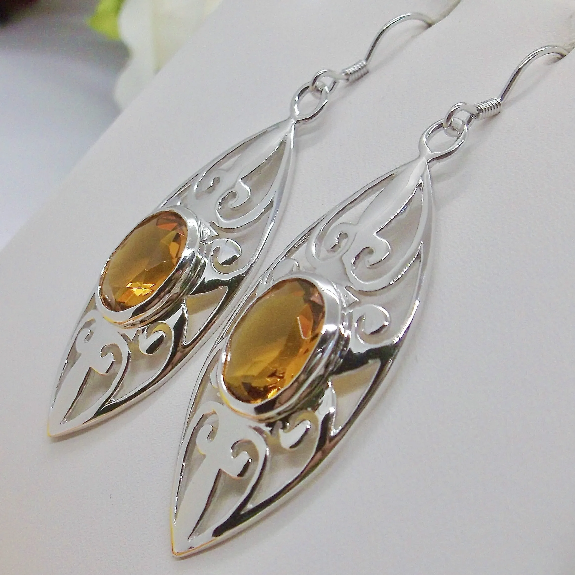 Orange Citrine Earrings, Art Nouveau Jewelry, #E32