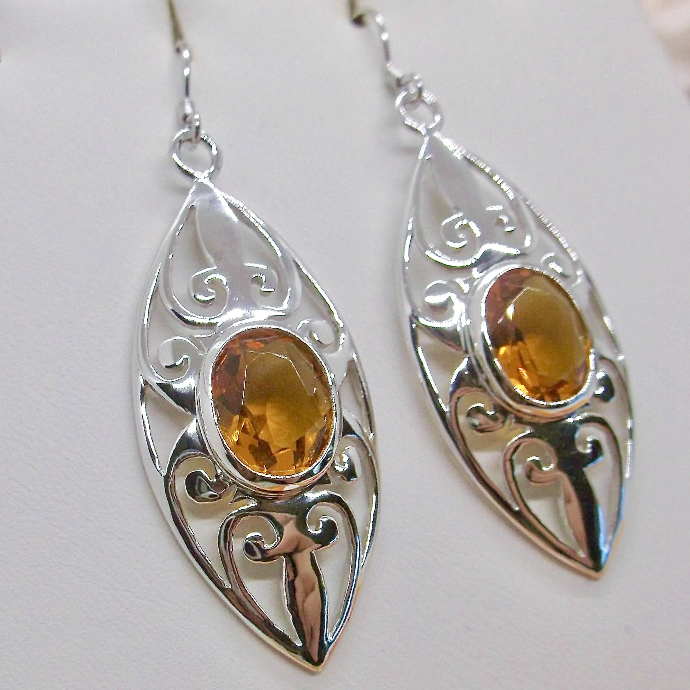 Orange Citrine Earrings, Art Nouveau Jewelry, #E32