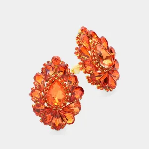 Orange Crystal Cluster Teardrop Clip on Earrings | 636856