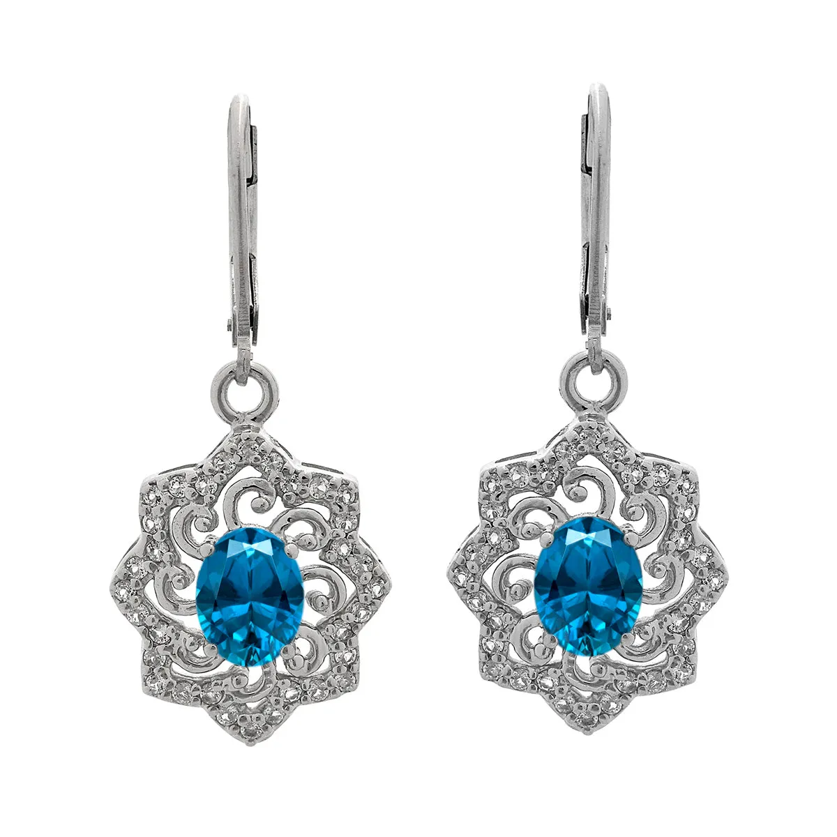 Oval 6X4 MM Art Deco Drop Multi Choice Gemstone 925 Sterling Silver Earring
