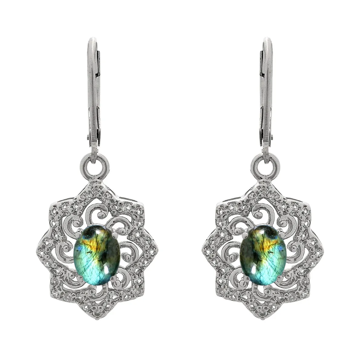 Oval 6X4 MM Art Deco Drop Multi Choice Gemstone 925 Sterling Silver Earring