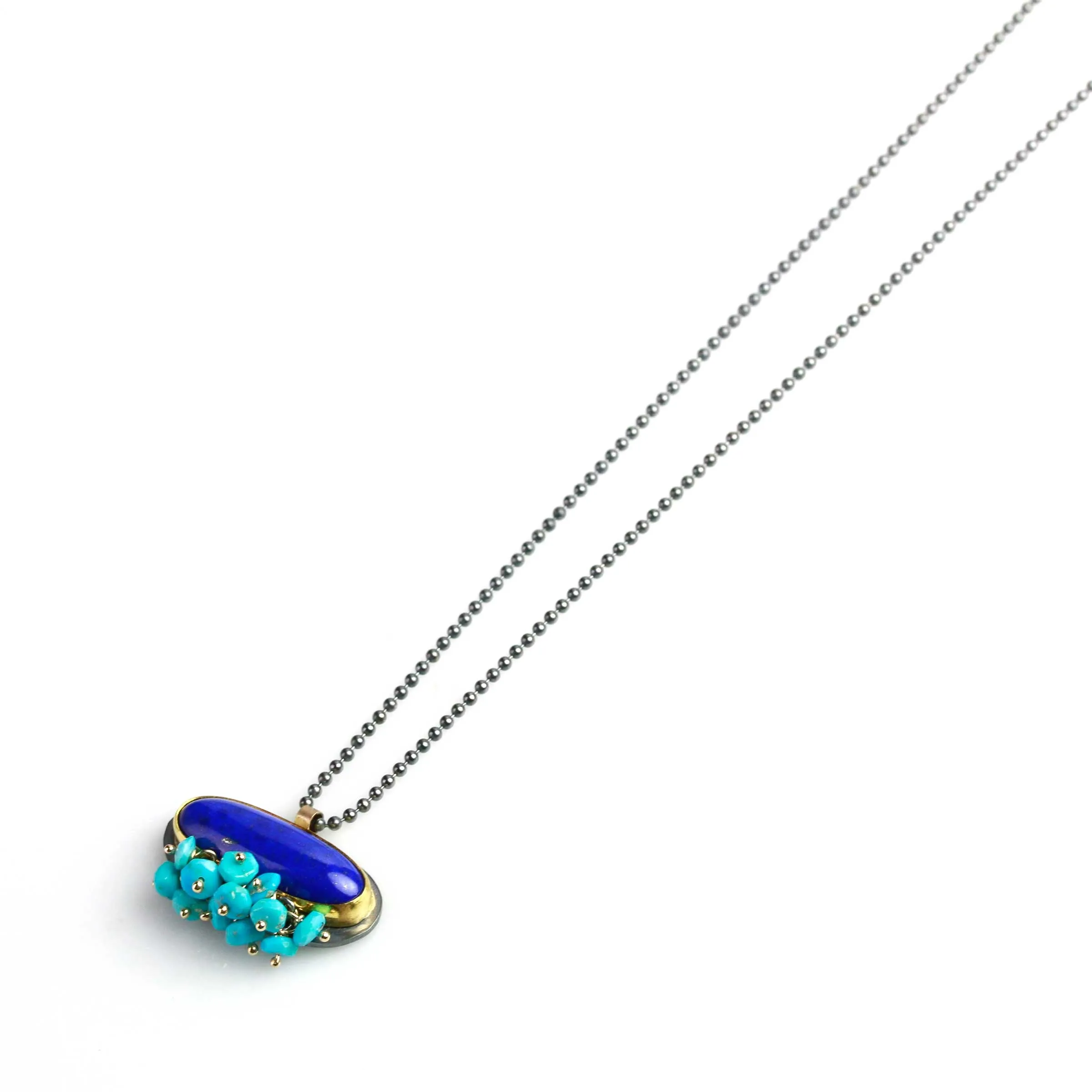 Oval Lapis Necklace with Turquoise Fringe