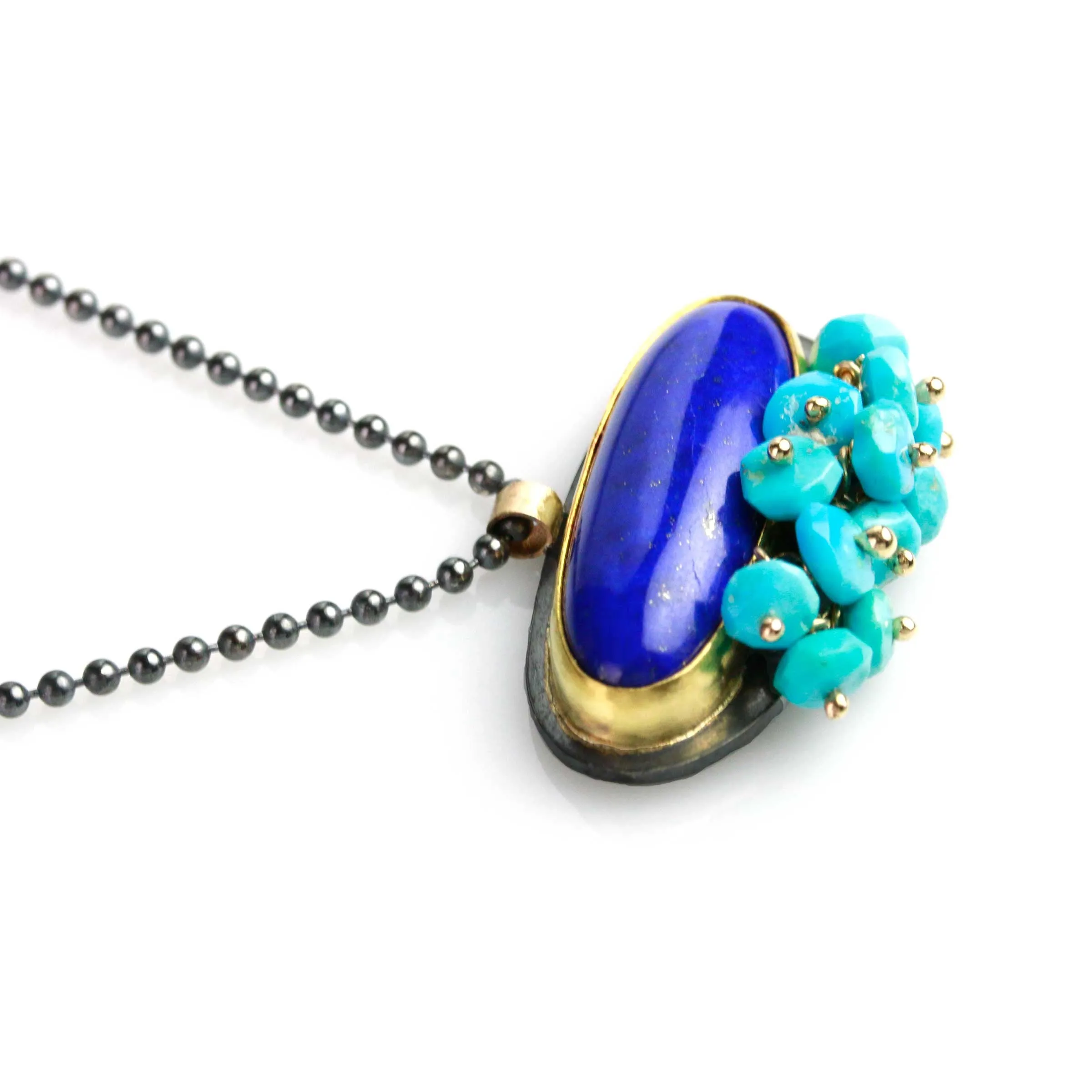 Oval Lapis Necklace with Turquoise Fringe