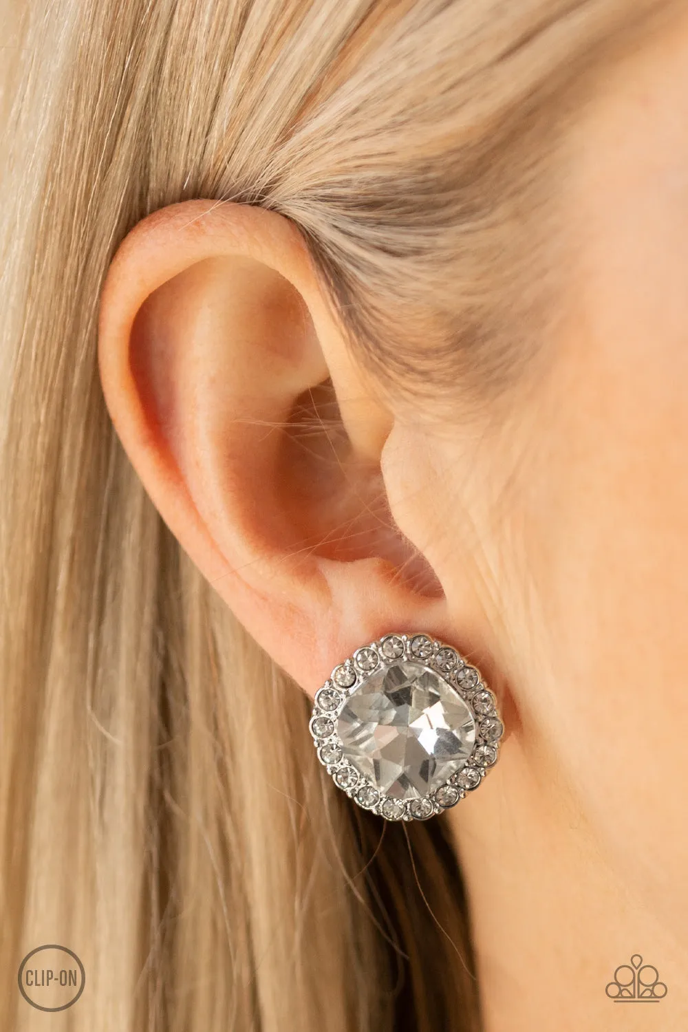 Paparazzi Diamond Duchess - White Clip-On