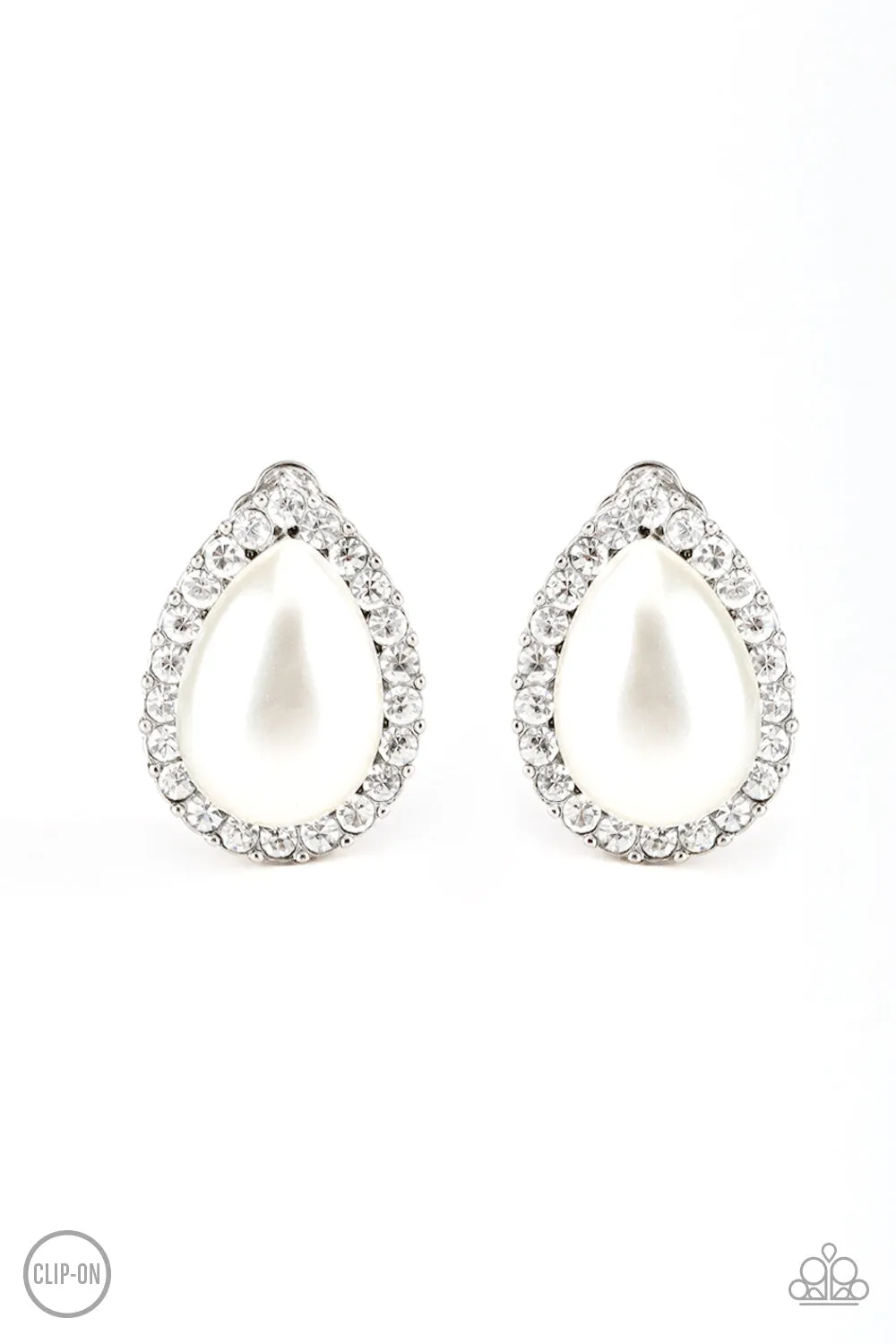 Paparazzi Old Hollywood Opulence - White Clip-On