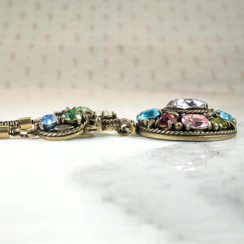 Parti-Colored Rhinestone Necklace & Earring Set