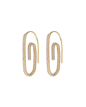 Pave Paper Clip Earrings- Gold