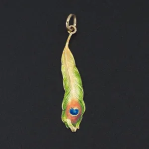 Peacock Feather Pendant | Antique Enamel Peacock Feather Pendant