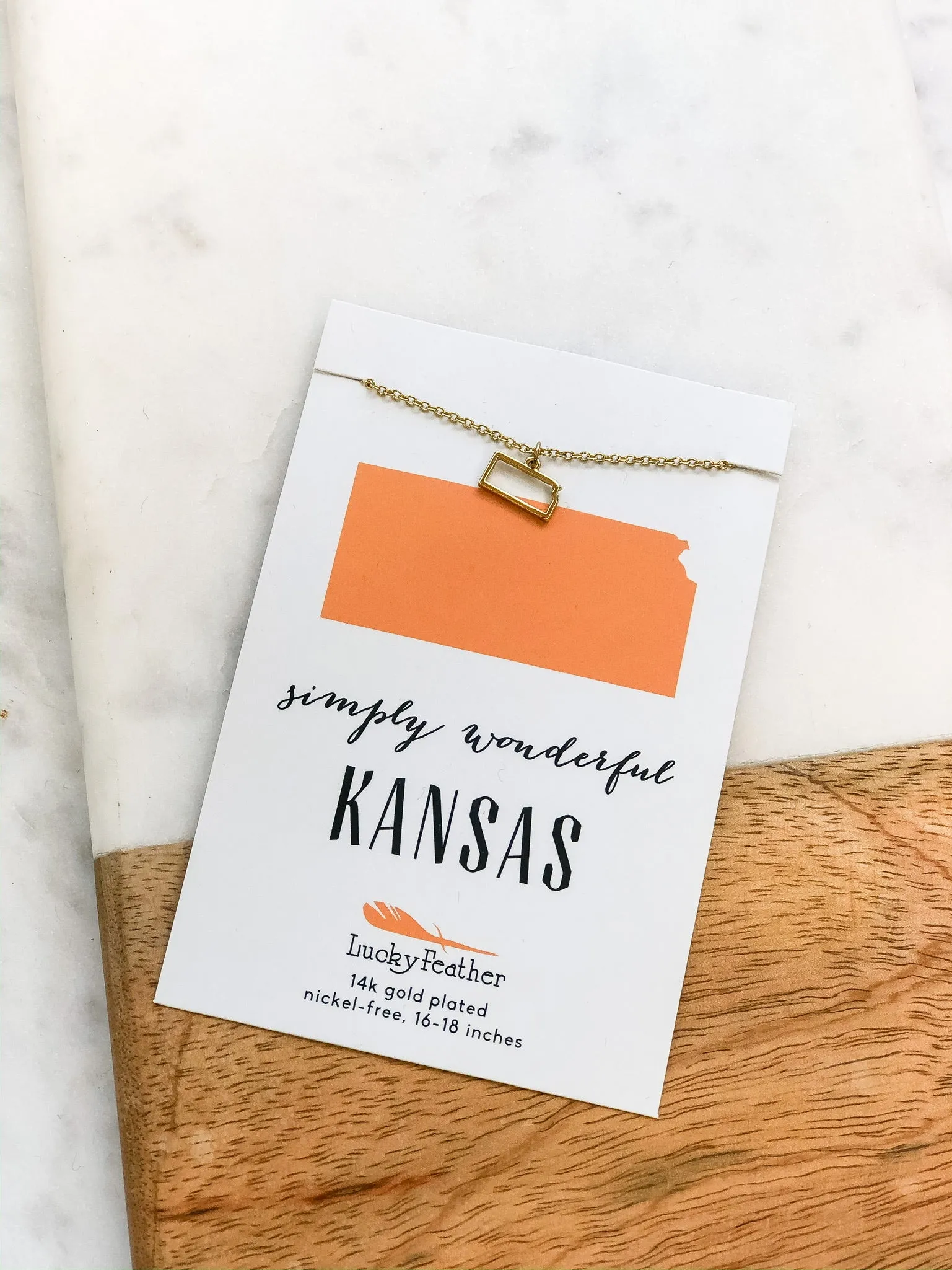 Petite State Outline Pendant Necklaces by Lucky Feather - Kansas