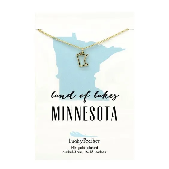 Petite State Outline Pendant Necklaces by Lucky Feather - Minnesota