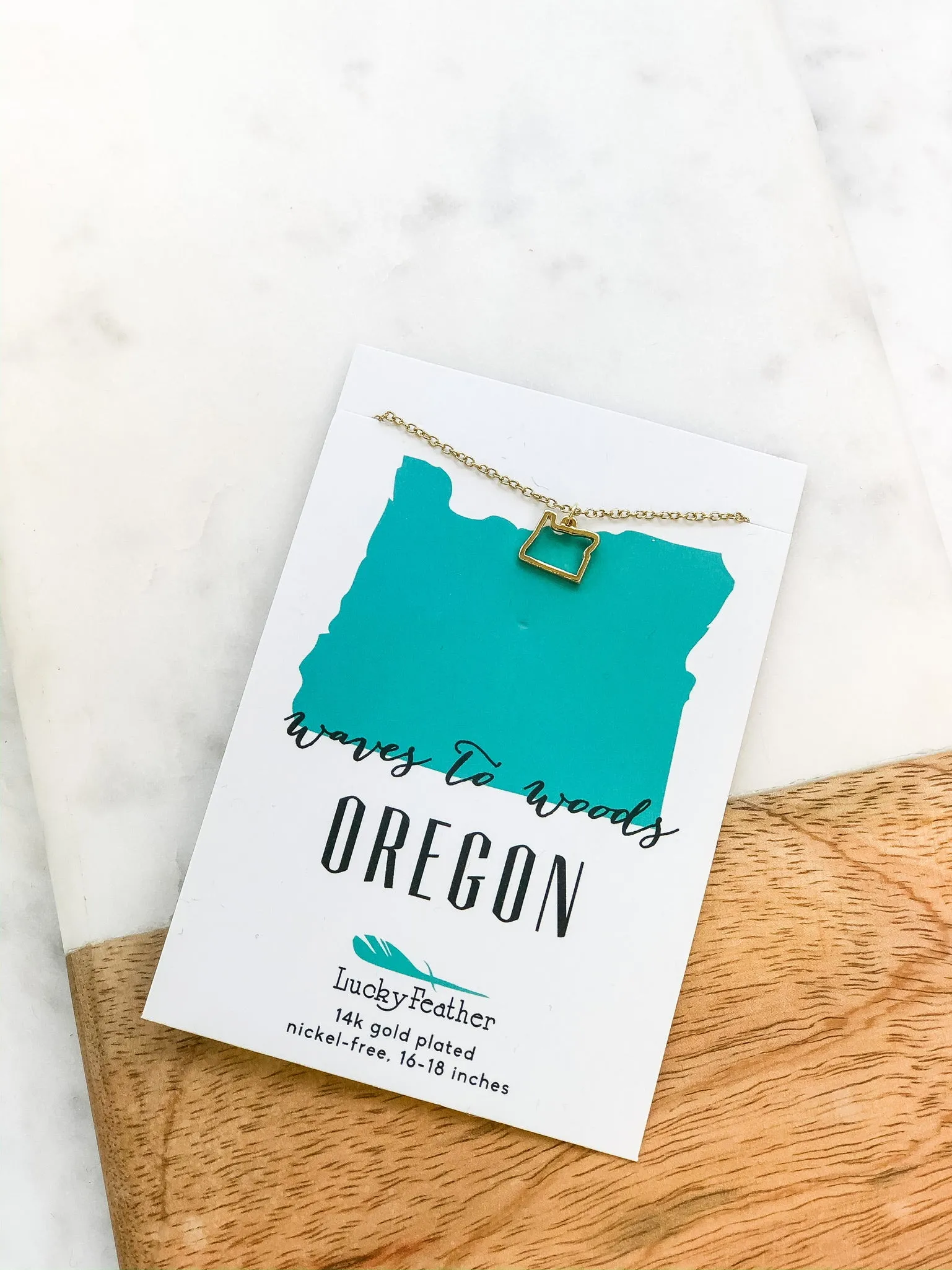 Petite State Outline Pendant Necklaces by Lucky Feather - Oregon