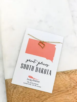 Petite State Outline Pendant Necklaces by Lucky Feather - South Dakota
