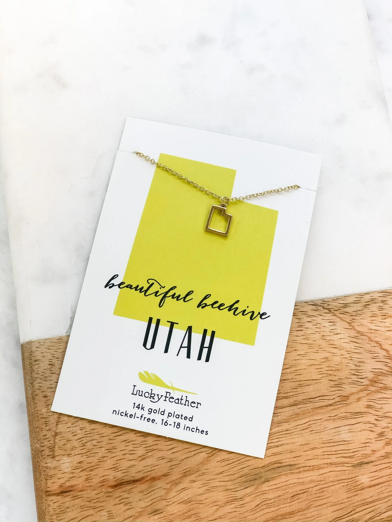 Petite State Outline Pendant Necklaces by Lucky Feather - Utah