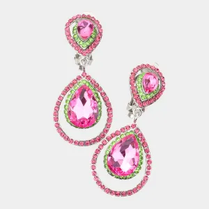 Pink & Green Crystal Surround Clip On Earrings | 341521
