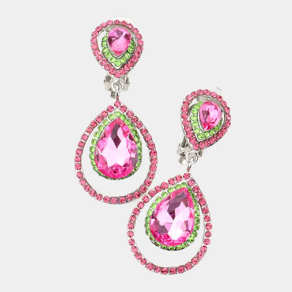 Pink & Green Crystal Surround Clip On Earrings | 341521