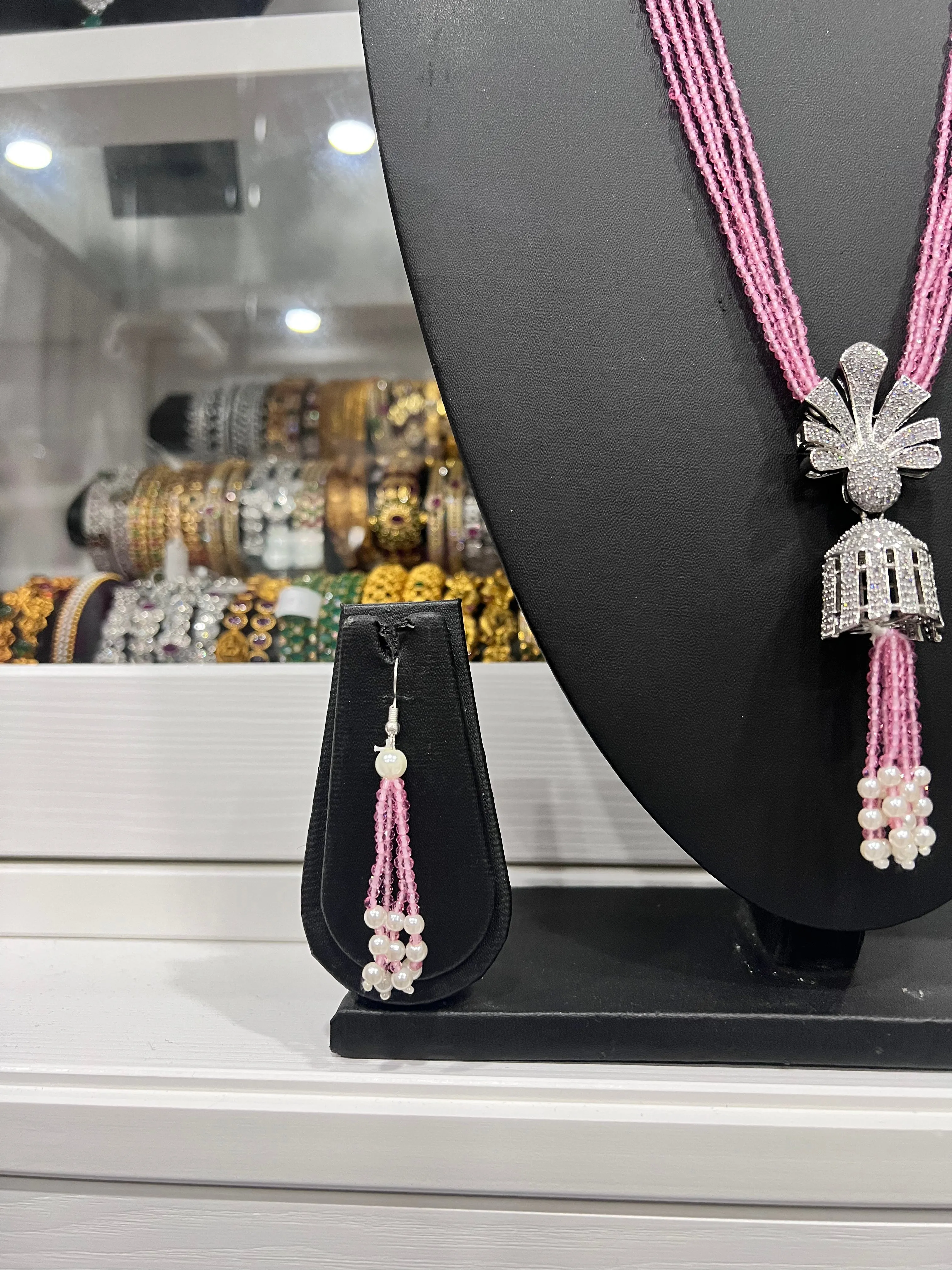 Pink Crystal long  Necklace