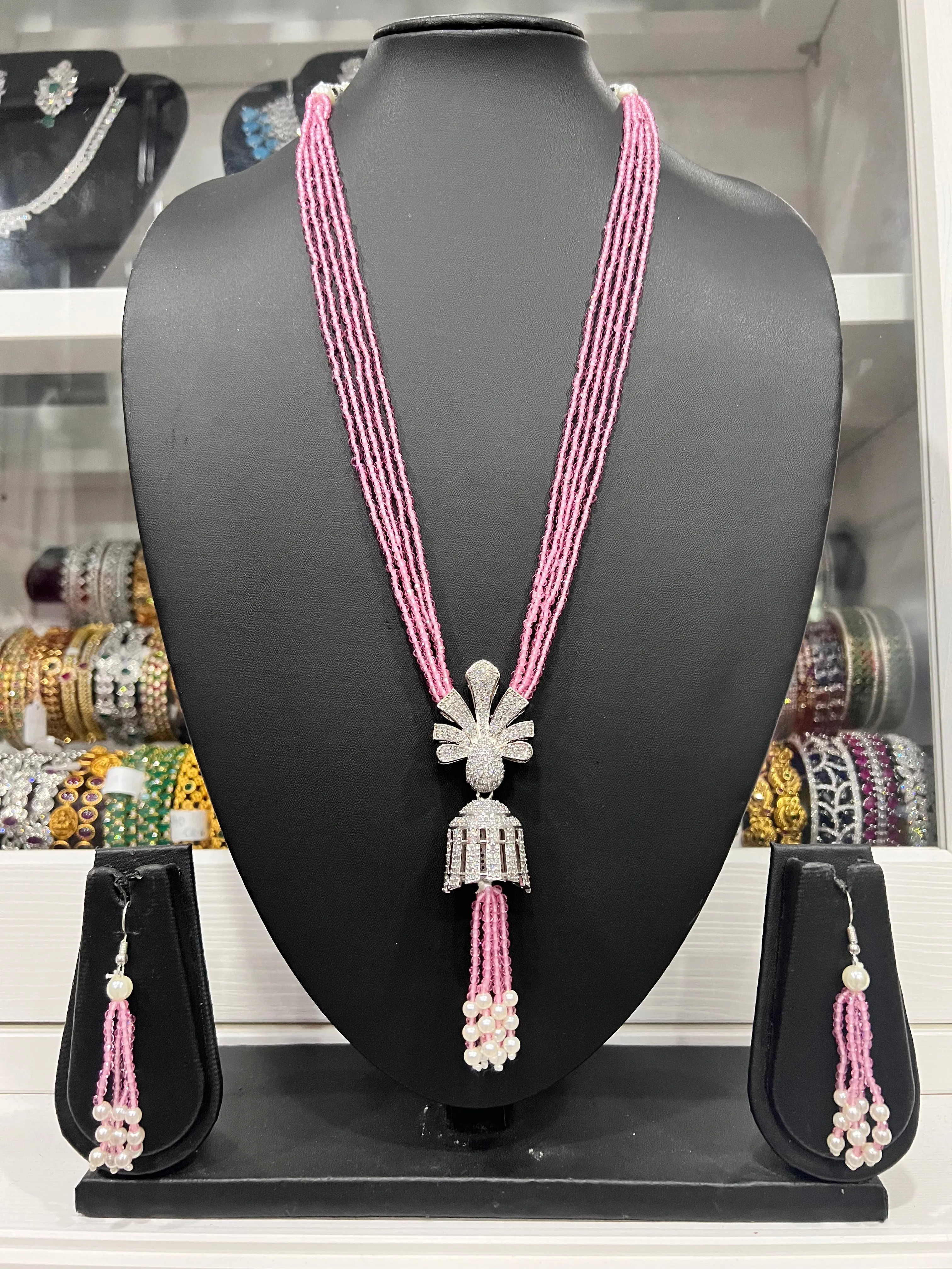Pink Crystal long  Necklace