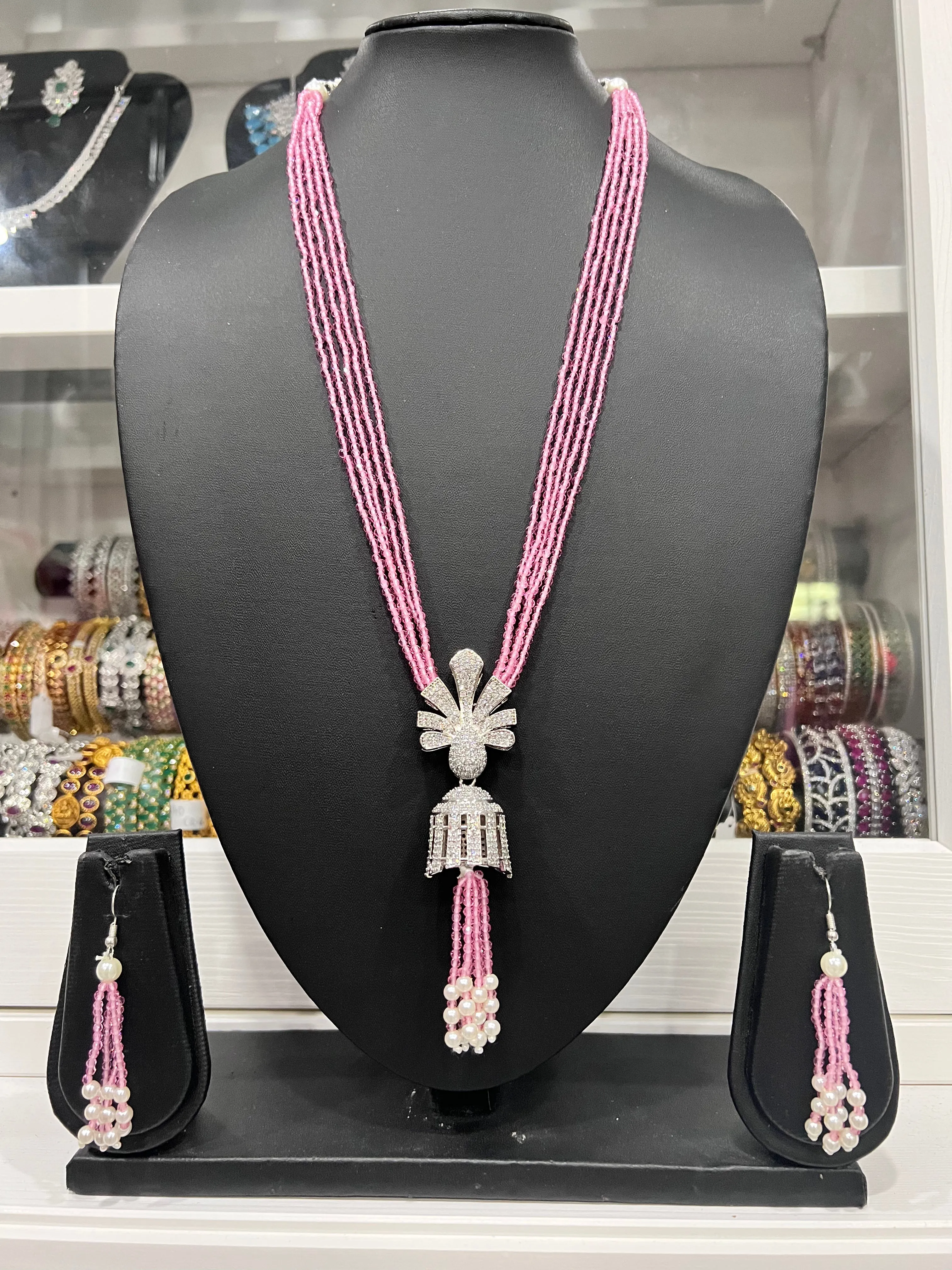 Pink Crystal long  Necklace