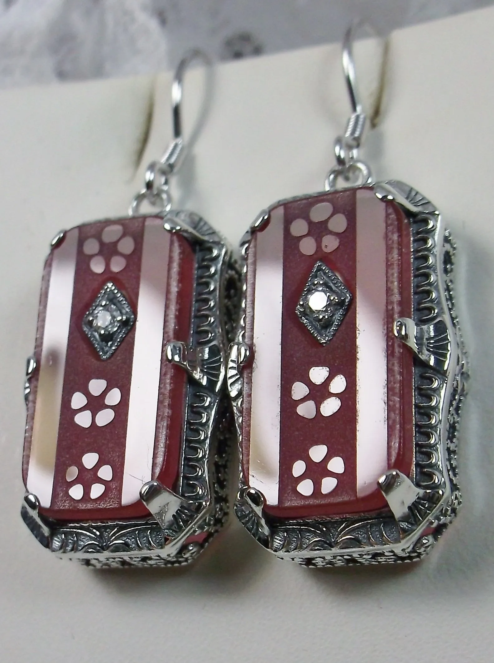 Pink Earrings, Camphor Glass Art Deco Jewelry #E232