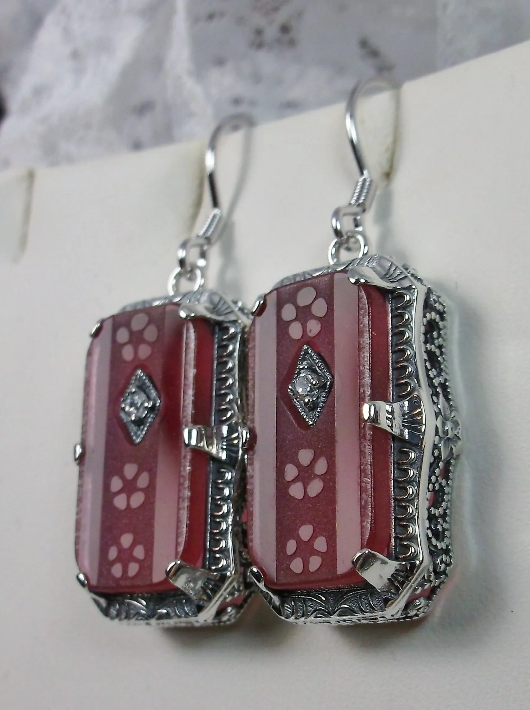 Pink Earrings, Camphor Glass Art Deco Jewelry #E232