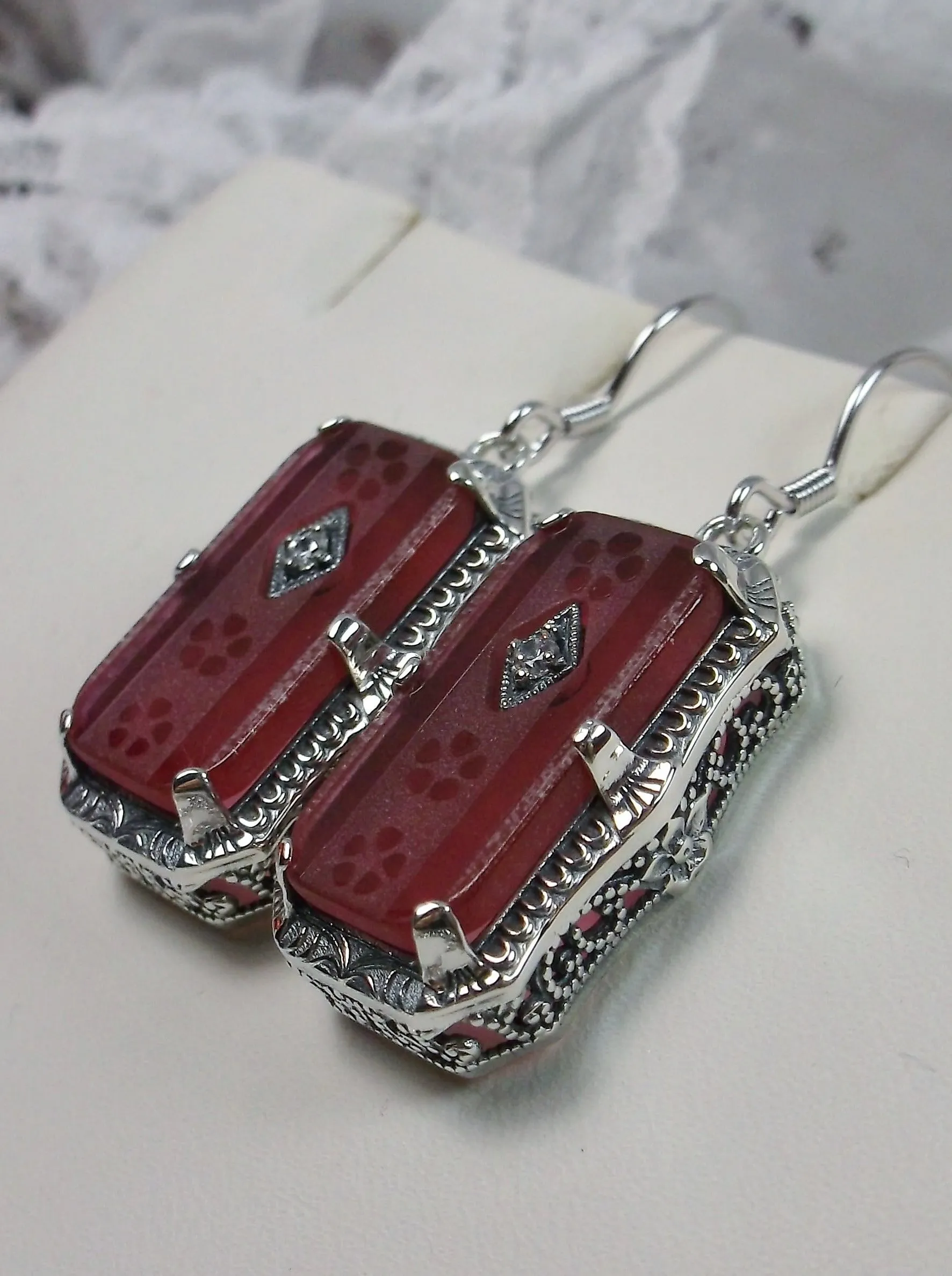 Pink Earrings, Camphor Glass Art Deco Jewelry #E232