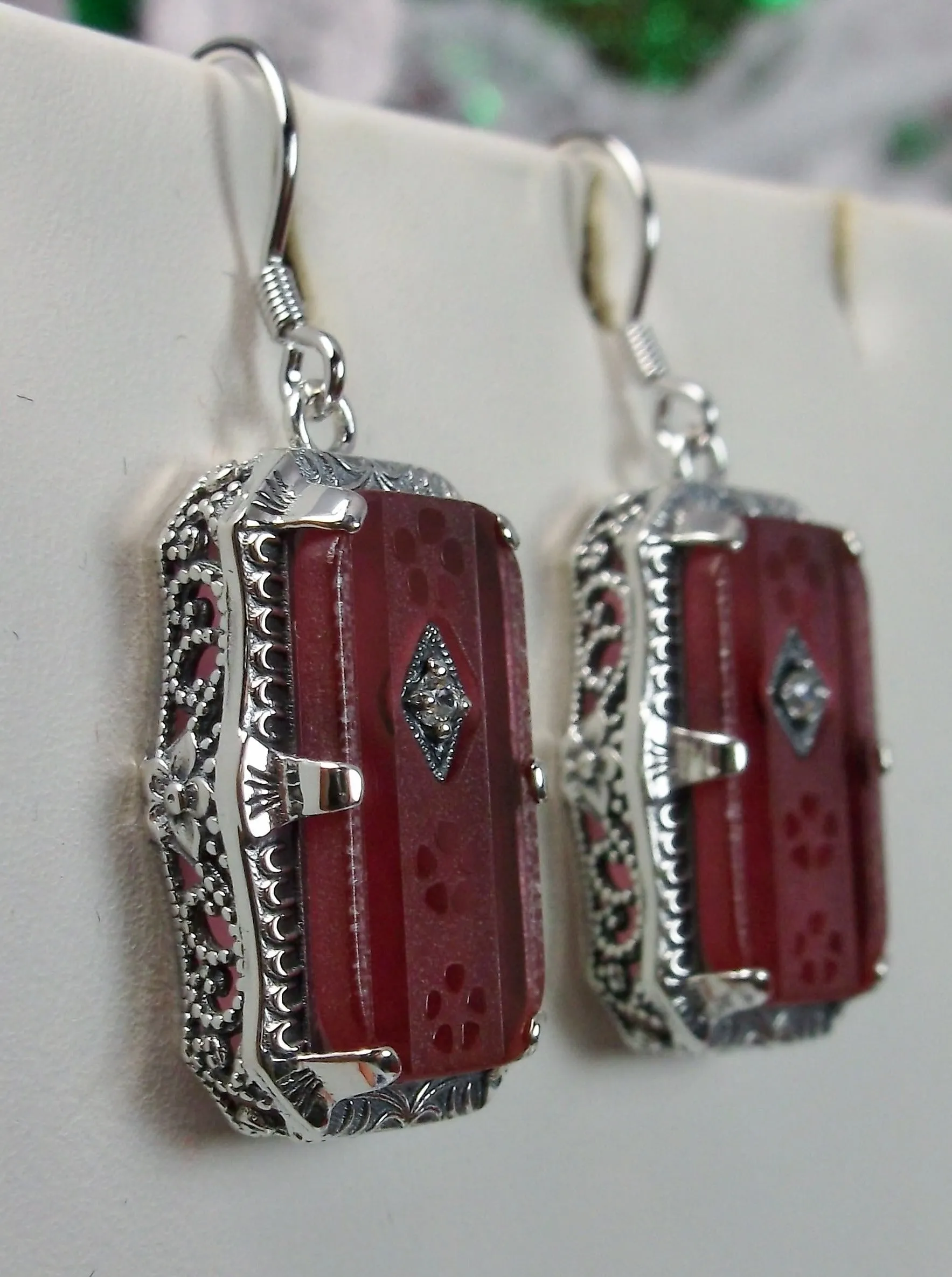 Pink Earrings, Camphor Glass Art Deco Jewelry #E232