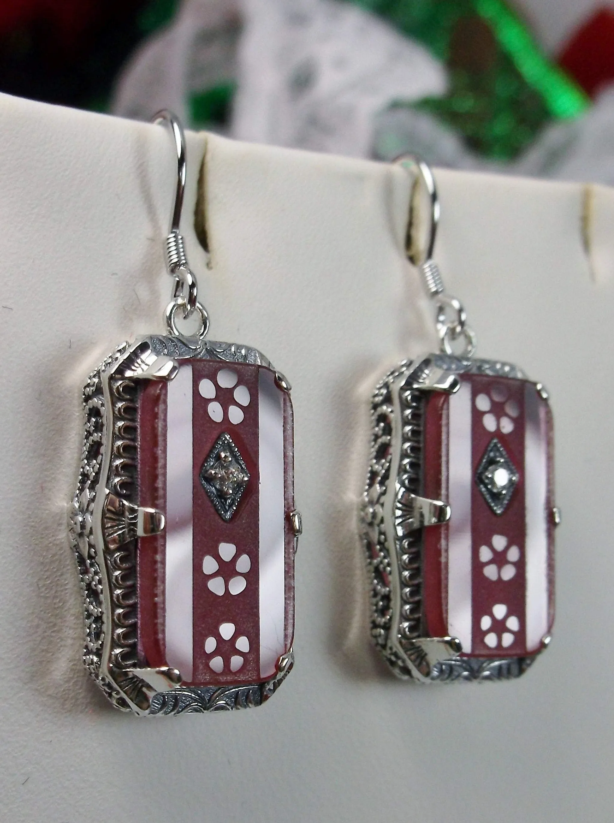 Pink Earrings, Camphor Glass Art Deco Jewelry #E232