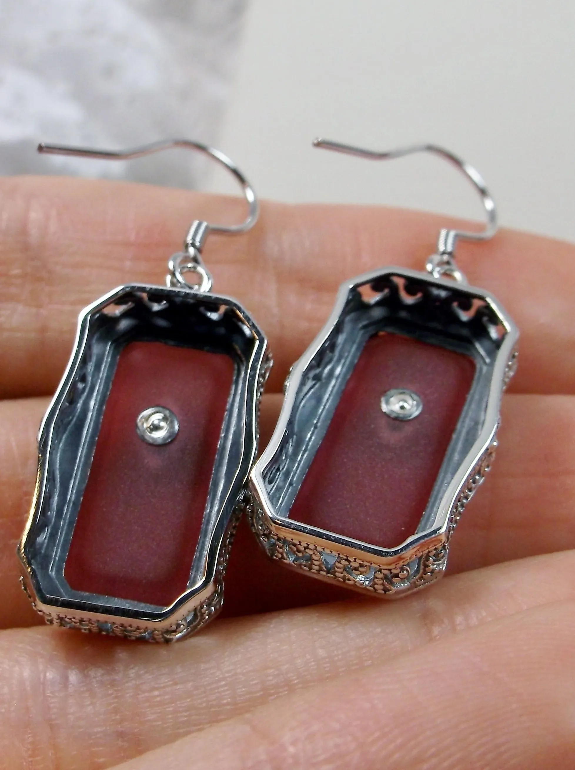 Pink Earrings, Camphor Glass Art Deco Jewelry #E232