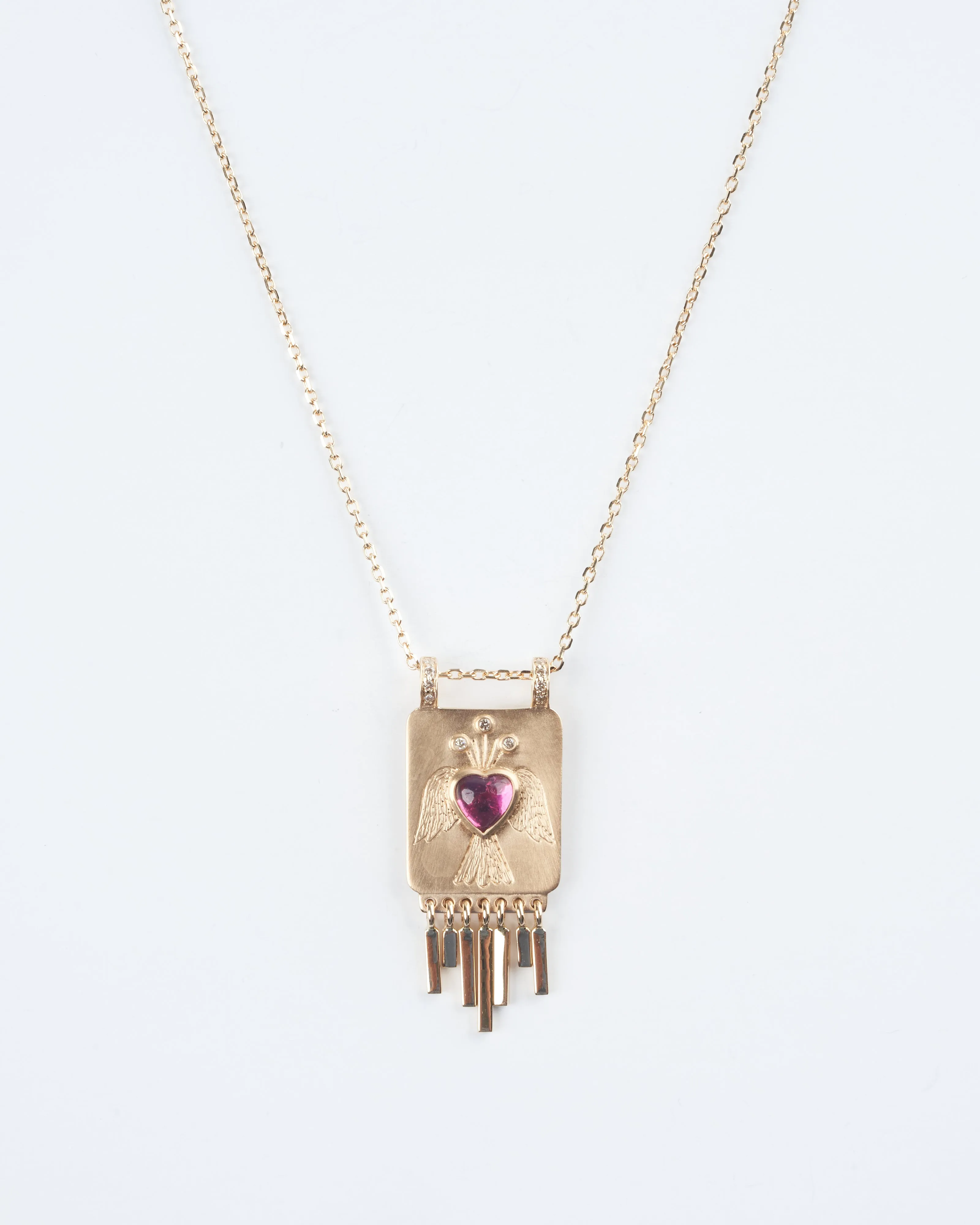 pink tourmaline plate necklace - pink/ gold