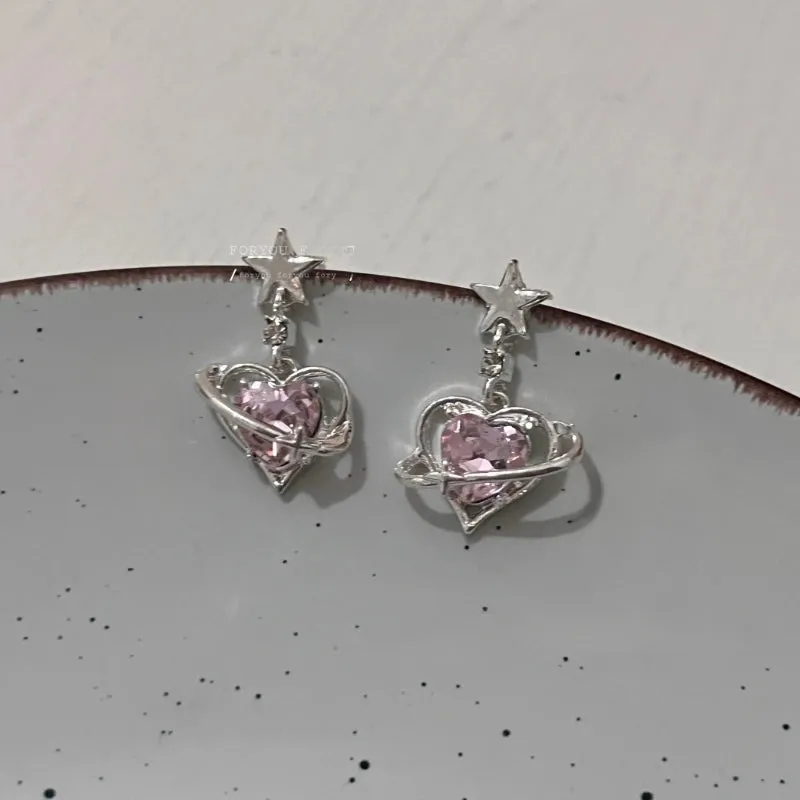 Pink Zirconia Heart Clip on Earrings