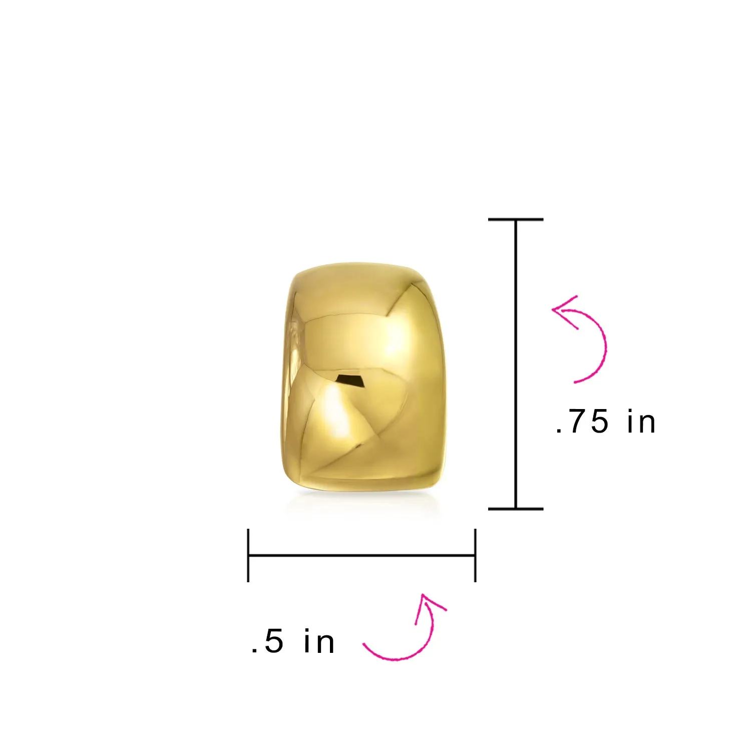 Plain Shrimp Huggie Half Hoop Clip On Earrings Gold Plated For Non Pierced Ears