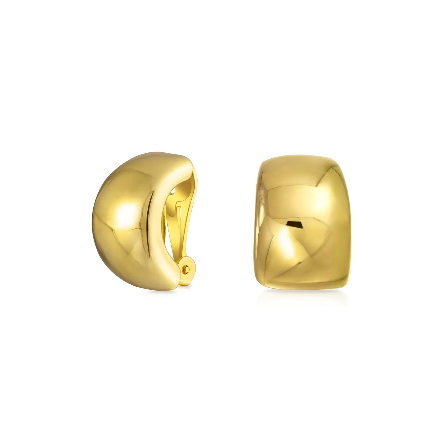 Plain Shrimp Huggie Half Hoop Clip On Earrings Gold Plated For Non Pierced Ears