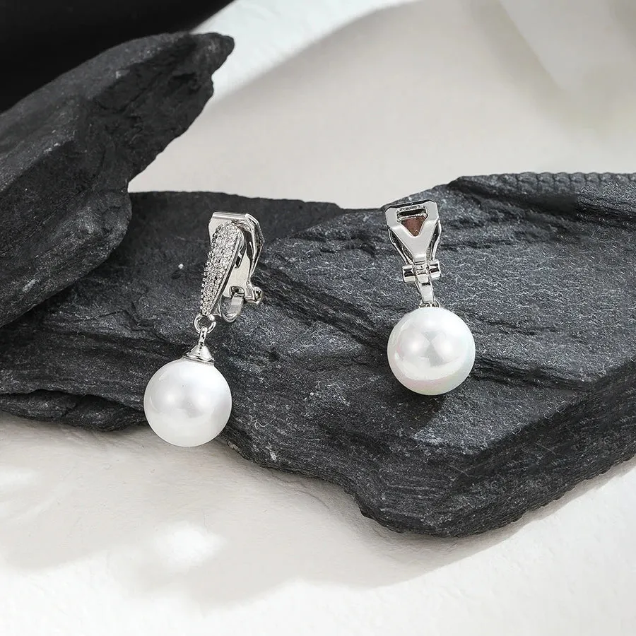 Premium Pearl Zirconia Crystal Clip on Earrings