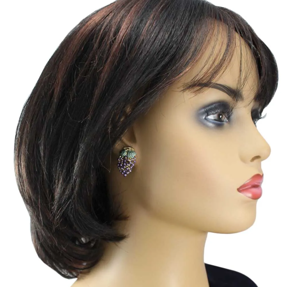 Purple Enamel Grapes Clip On Earring - PRF313E