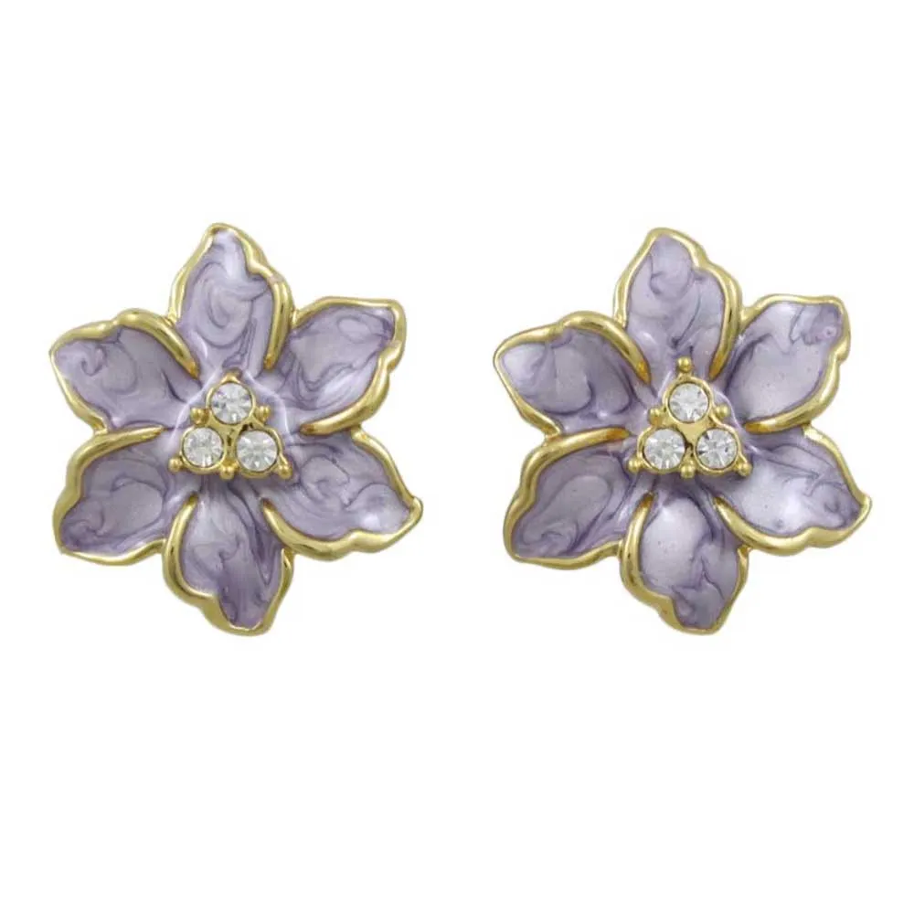 Purple Enamel with Crystals Flower Clip Earring - REE909C