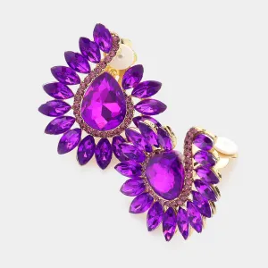 Purple Marquise and Round Stone on Gold Clip On Earrings   |  634315